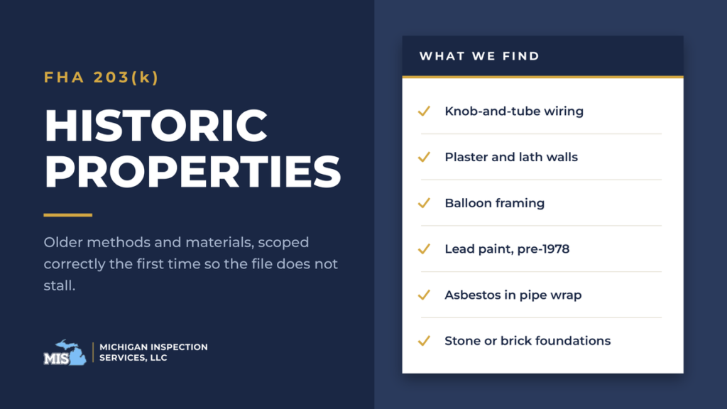 Conditions commonly found in historic property inspections.