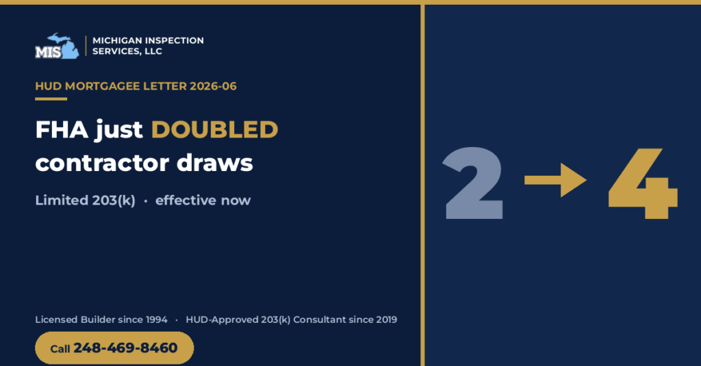 FHA raised Limited 203(k) contractor draws from two to four under HUD Mortgagee Letter 2026-06